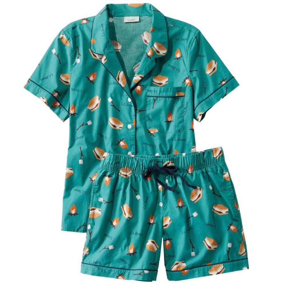 L. L. Bean Comfort Stretch PJ Short Set Women's Regular Large S’mores Blue